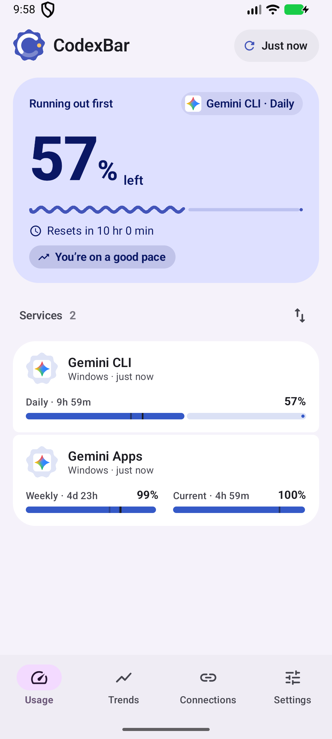 Gemini AppsとGemini CLIを分けて表示するv0.11.0の画面（エミュレーター・合成データ）
